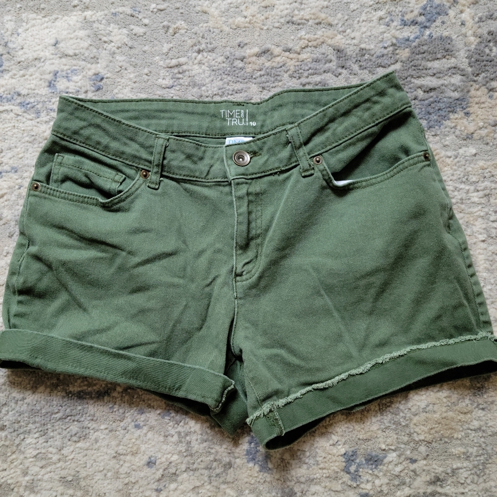 Time & Tru Olive Green Jean Shorts